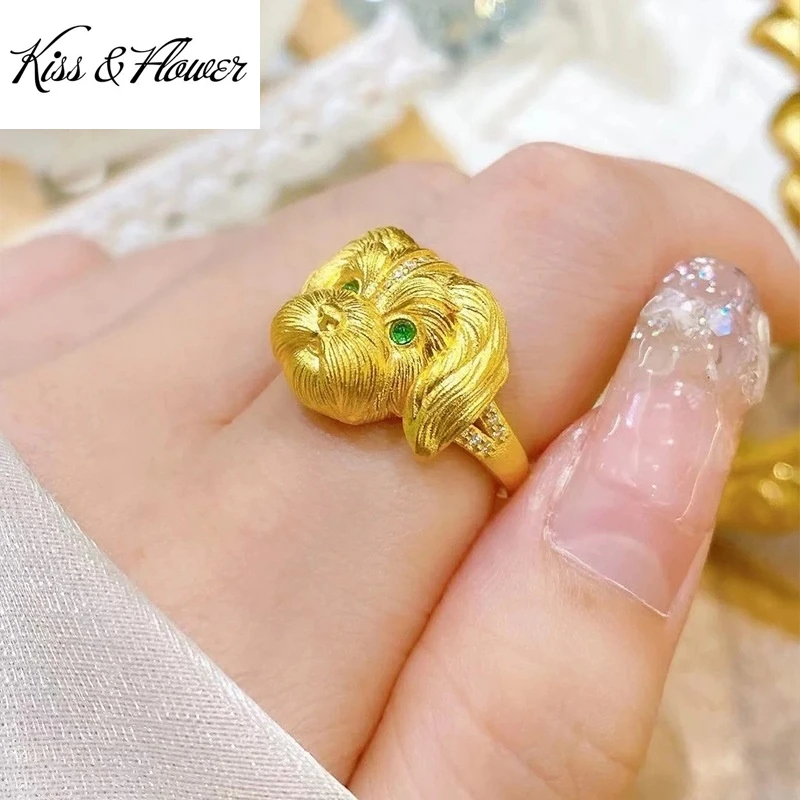 

KISS&FLOWER 24KT Gold Dog Open Rings For Women Wedding Party Birthday Christmas Bride Mother Kids Girlfriend Ladies Gifts RG5257