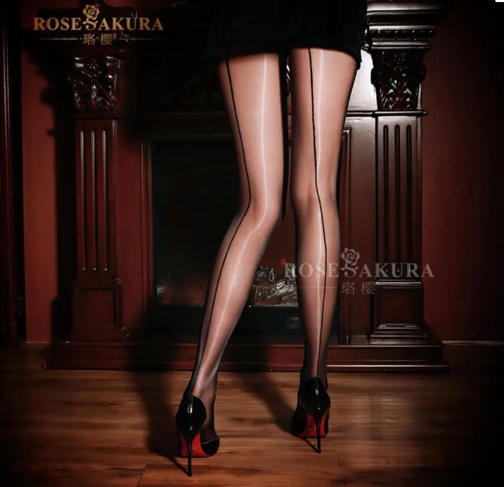 Luxury Back Line Retro Design Sheer Through Stockings Free Size Tights Oil Glossy Sexy Open Crotch Pantyhose S3510