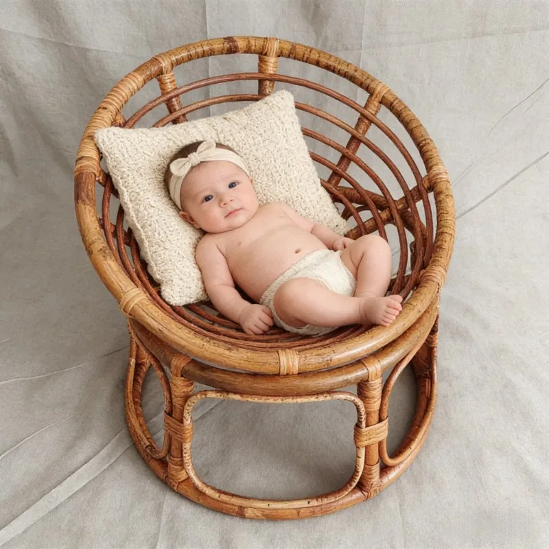 Newborn Infant Posing Photography Props Handmade Bamboo Rattan Baby Bench Bed Basket Container Studio Shooting Professional Tool