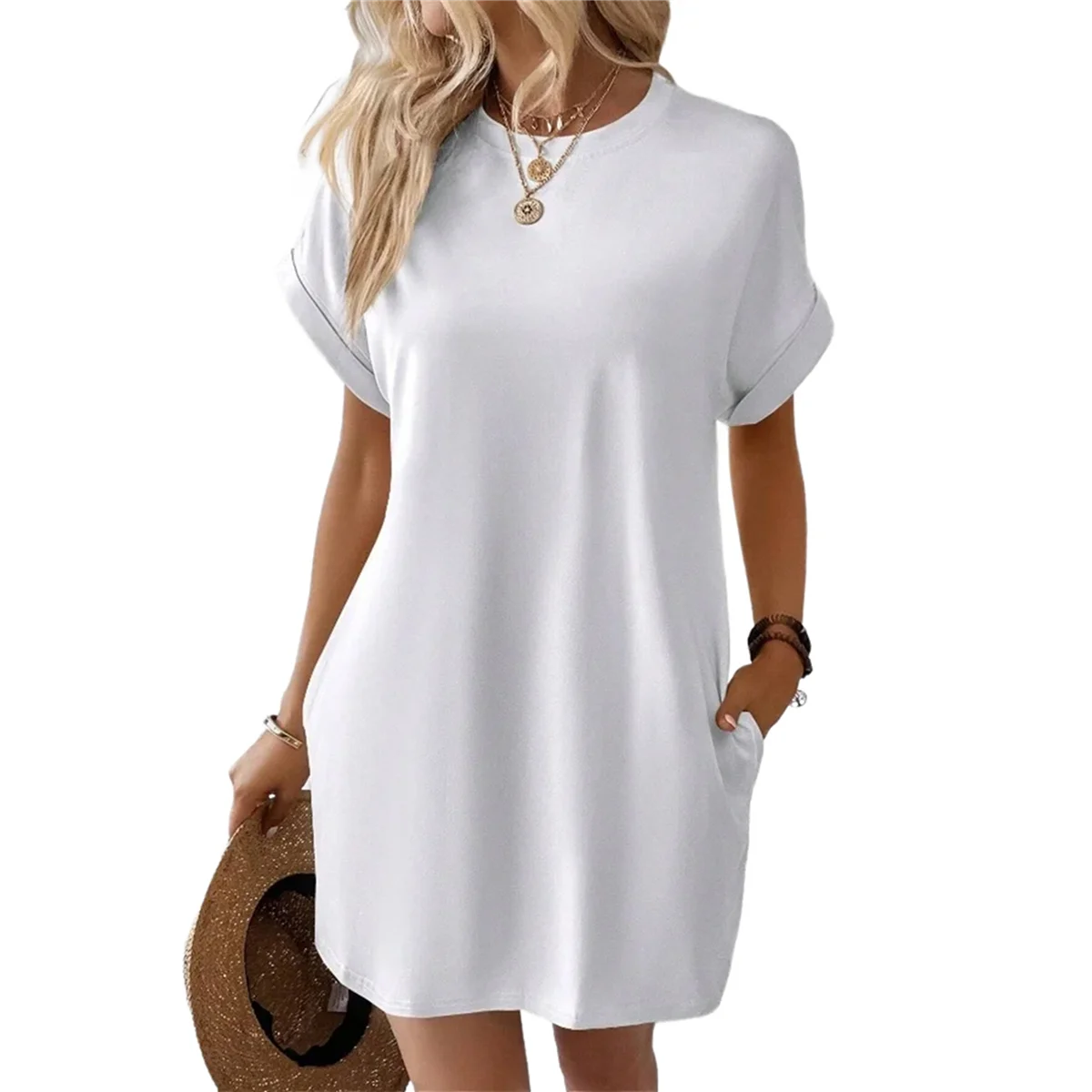 Abiti estivi da donna Moda 2025 Mini abito a maniche corte Bianco S