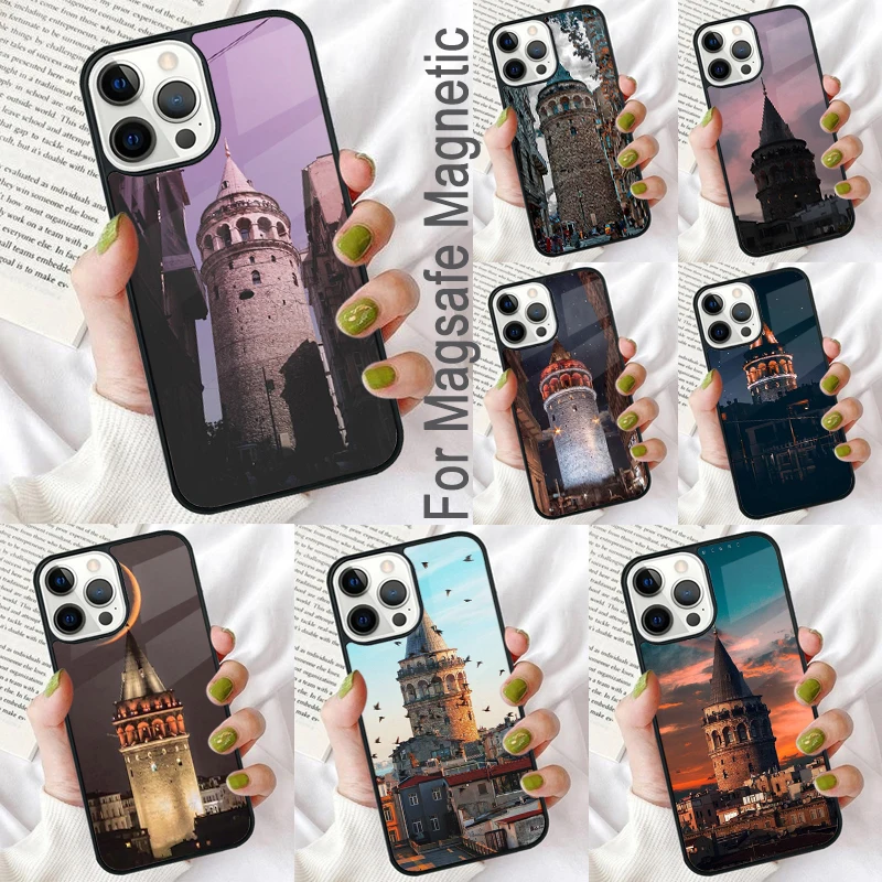Турецкий Galata Kulesi магнитный мягкий чехол для телефона iPhone 16 Promax 15 Pro 13 14 Plus 11 12 Mini MagSafe Coque