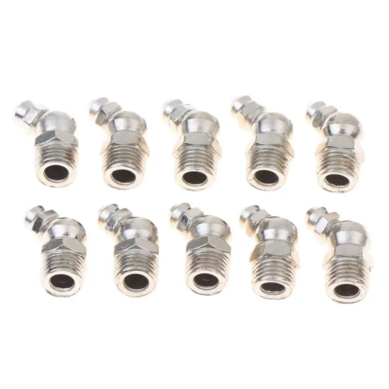 10 Stück M6 Eisen-Zink Hydraulik-Schmiernippel-Armaturen 45-Grad-Winkel-Schmiernippel-Armaturen mit Staubschutzkappen – Detail 10