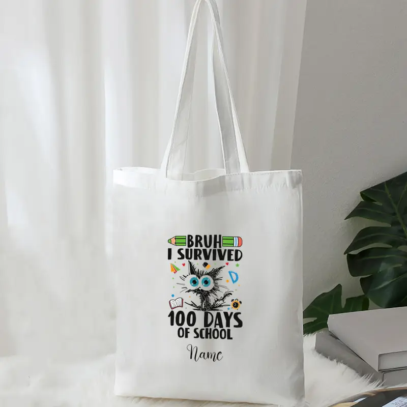 Canvas Tote Bag Personalized Customized Large Capacity Multifunctional Shoulder Shopping Bag Teacher/Student Back-to-School Gift