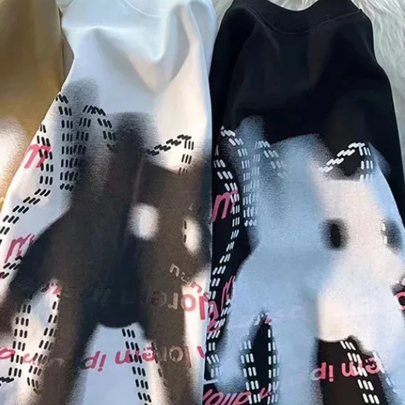 

Fashion Cute Cat Print Design Short-sleeved T-shirt Women Ins Trend Couple Versatile O-neck Loose Y2k Top Women T-shirt