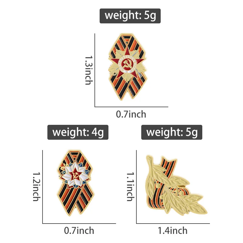 A Set of 3pcs New Creative Soviet and Russian Flag Brooch Victory Day St. George Ribbon Wheat Ear Brooch Metal Badge Souvenir view 5