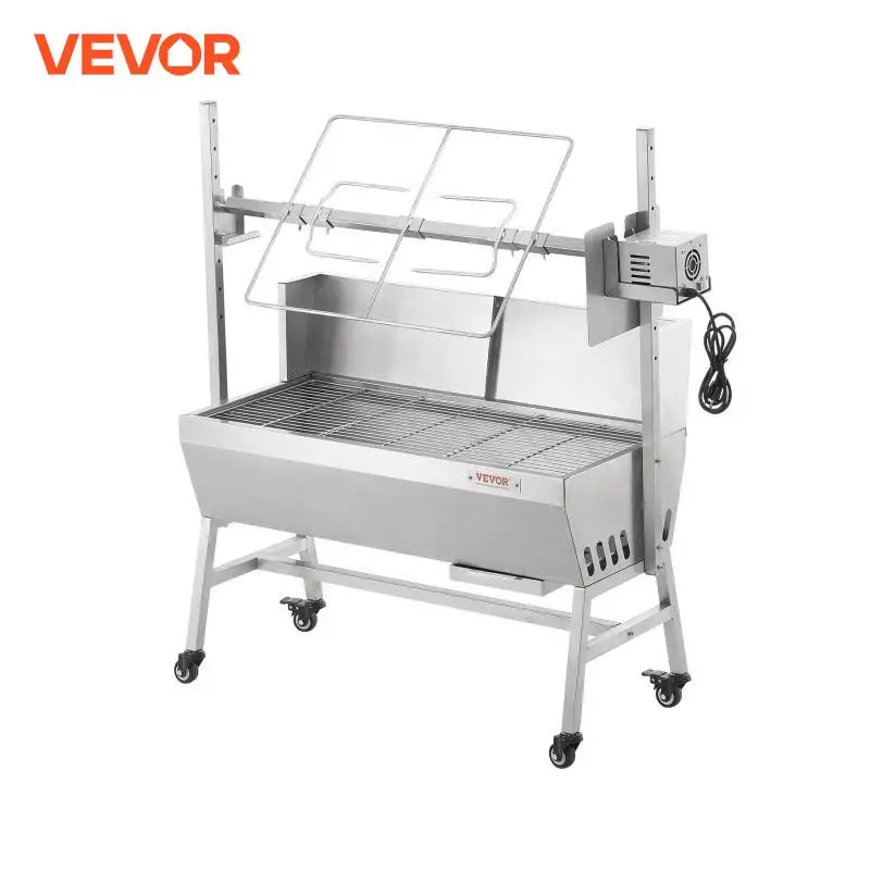 VEVOR Barbecue à Charbon avec Tournebroche Électrique 52 W Charge 90 kg, Rôtissoire Barbecue 118,5