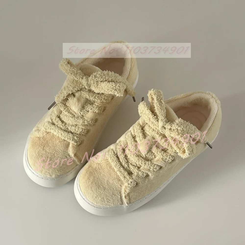 Rosa peludo sapatos quentes mulheres inverno sola grossa anti-deslizamento rendas até tênis feminino conforto doce na moda casual 2025 novos sapatos planos