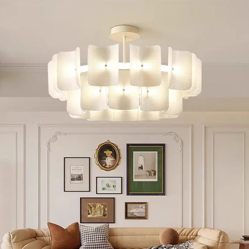 2026 White Glass Pendant Light Large Chandelier Minimalist Wabi Sabi Acrylic Lamp Dining Living Room Hotel Lobby Hanging Lamp Fi