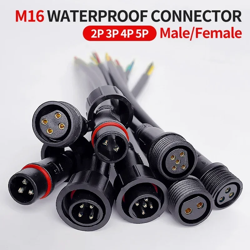 

5/20Pcs M16 Waterproof 2 3 4 5 Pin IP65 Cable Wire Plug for LED Strips Male and Female Jack 22mm nut Connector 20CM OD 6mm