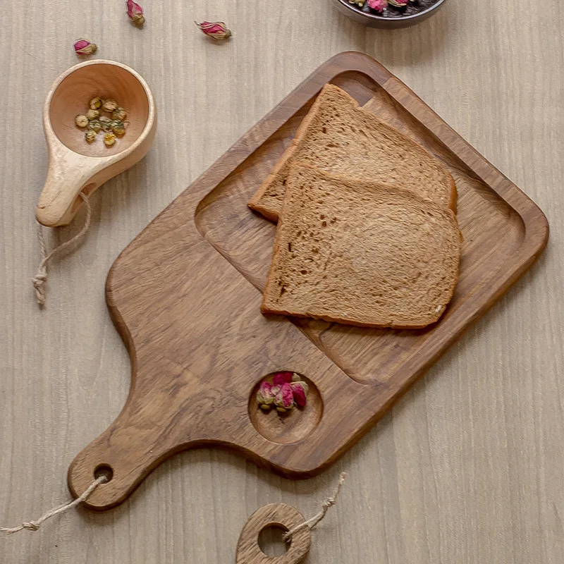 Acacia Wood Chopping Board & Pizza/Bread Baking Tray - Solid Construction, Ideal Kitchen Vegetable Table