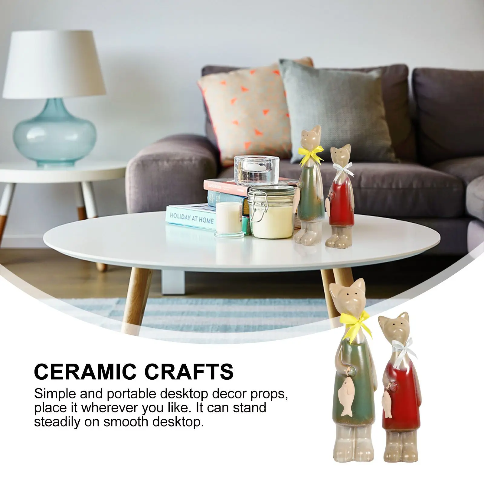 

1Pair Colorful Ceramic Cat Decor Accessory Premium Decoration Long Lasting Non Fading Beautiful Elegant