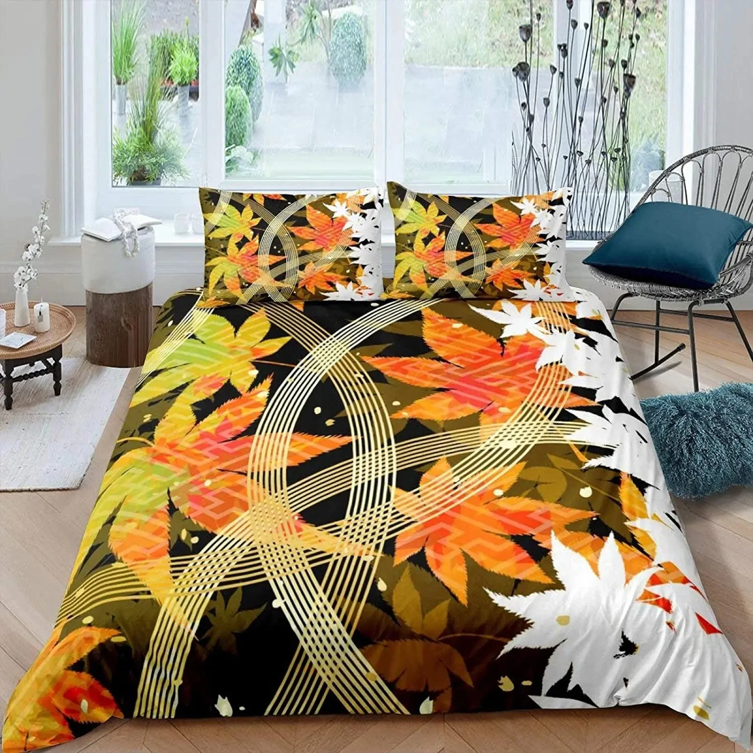 Maple Leaves Duvet Cover Single Queen Autumn Harvest Comforter Cover Farmhouse Rustic Bedding Set Nature Botanical Quilt Cover