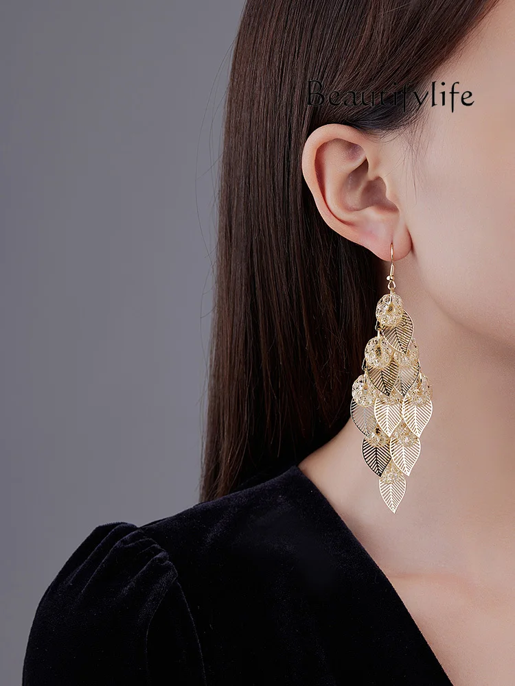 S925 Silver and Gold Su Ye Earrings Long Temperament Tassel Atmospheric Earrings