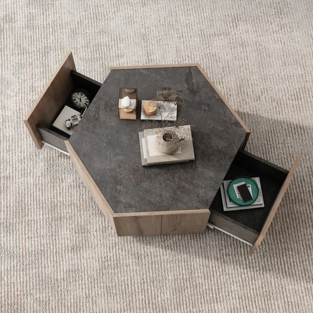 Coffee Table with 2 Storage Drawers Industrial Style Center Table