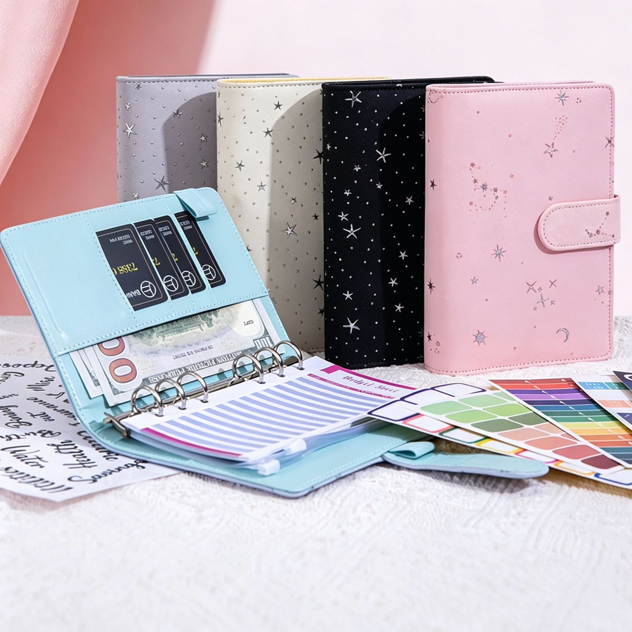 A5A6 Colorful Retro Glitter Star Moon DIY Binder Photocards Collect Book Diary Agenda Planner Cover Stationery