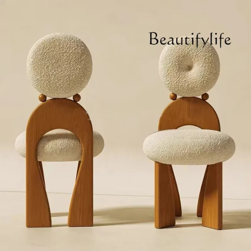 X36 Designer Earrings Lamb Wool High Back Dining Chair Bedroom Princess Makeup Retro Solid Wood Desk Chair