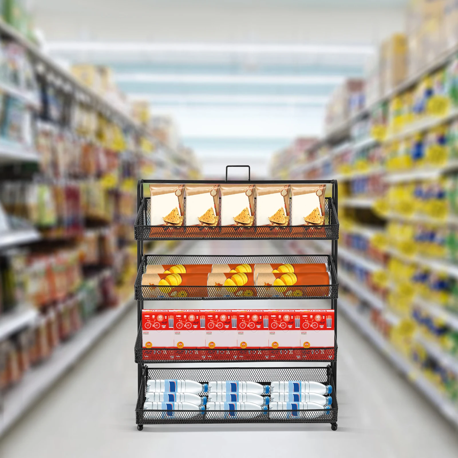 4-stufiges Candy-Präsentationsregal |   Stapelbarer Süßigkeiten-Organizer |   Snack-Organizer für die Arbeitsplatte |   Snackregal und Chipregal für Geschäfte
