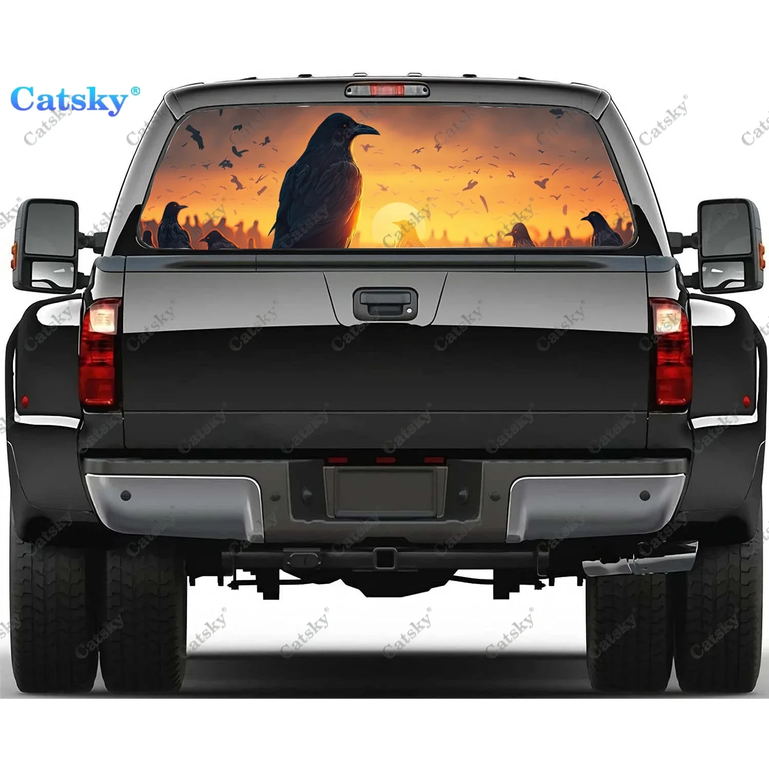 

Ominous Raven Perch on Branch Rear Window Decal Fit Pickup,Truck,Car Universal See Through Perforated Back Window Vinyl Sticker