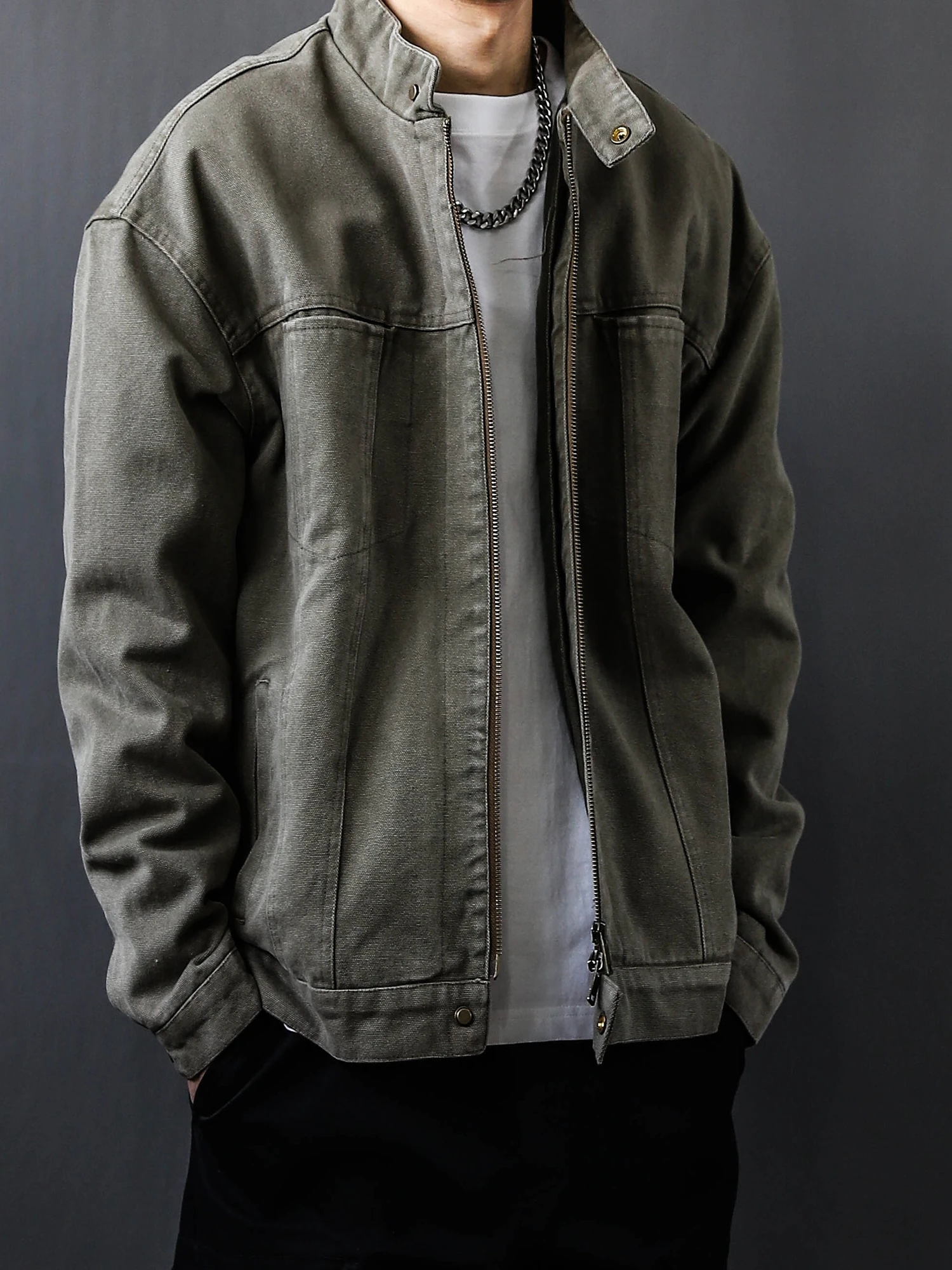 

Retro American Waed Canvas Harrington Jaet Men's Stand Collar Casual Jaet Top Autumn Winter Youth Faion Windproof