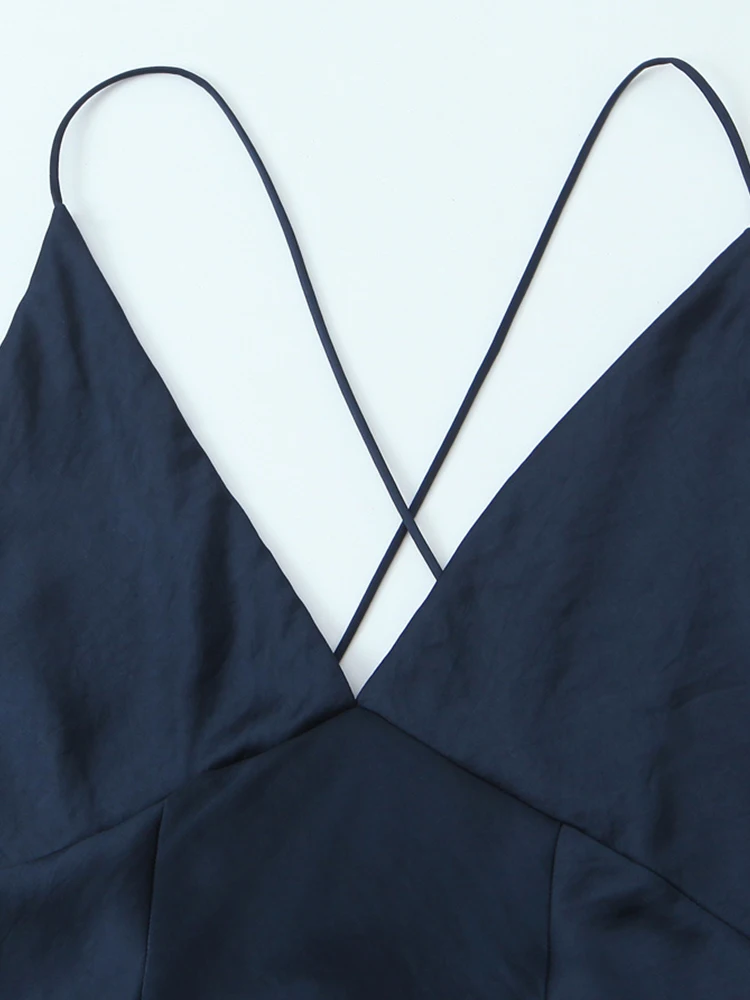 여성 섹시 새틴 홀터 드레스 2025 여성 여름 가을 패션 솔리드 컬러 민소매 백리스 드레스 우아한 이브닝 파티 드레스