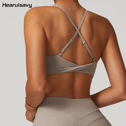 Hearuisavy Quick-Dry Yoga Clothing Running shockproof Underwear Workout Top Women Fitness Gym Bra Back Cross Push up Sports Bra