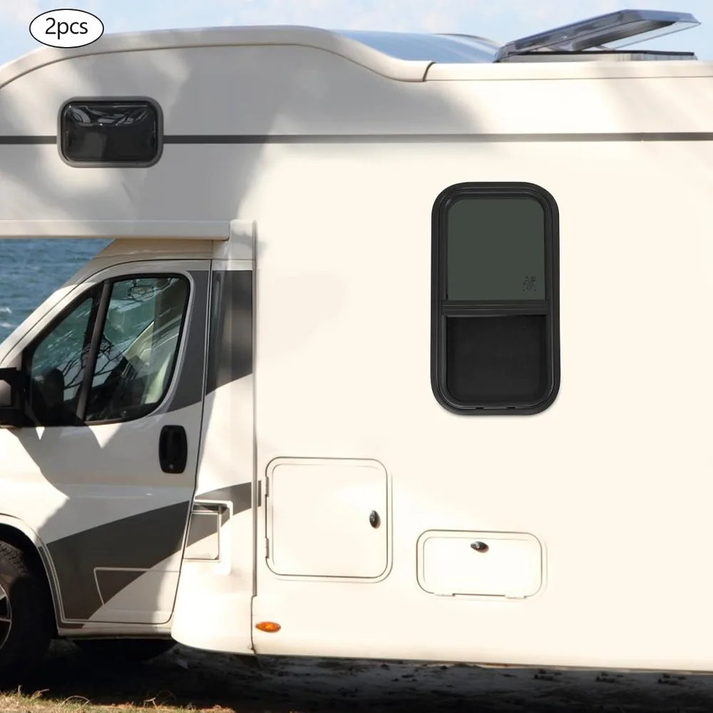 نوافذ RV عمودية، عبوتان، شريحة على شكل دمعة، 12 عريضة × 24 عالية، حامل بمشبك سهل، للمقطورات والمعسكر