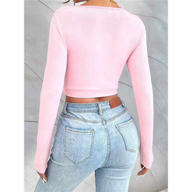 

AOAO-Women's Long Sleeve Going Out Crop Top Pleated Trendy Shirt Sweetheart Neck Y2K Ruched Cropped Tops