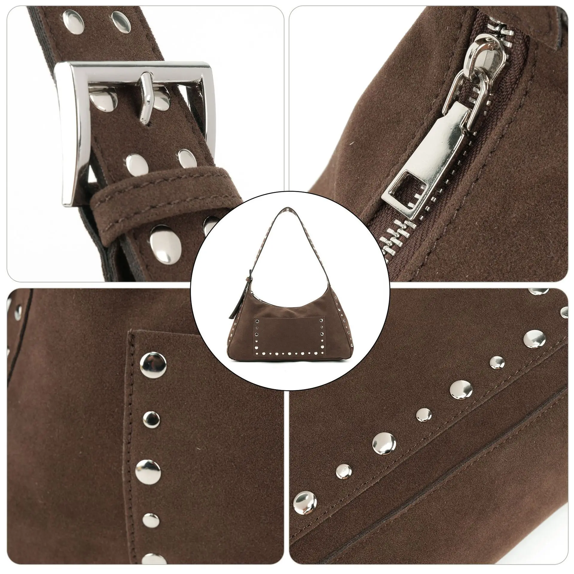 نصف القمر برشام الإبط حقائب للنساء الشرير رصع حمل حقيبة كتف فو الجلد المدبوغ المتسوق المحافظ مصمم حقائب اليد الإناث مخلب