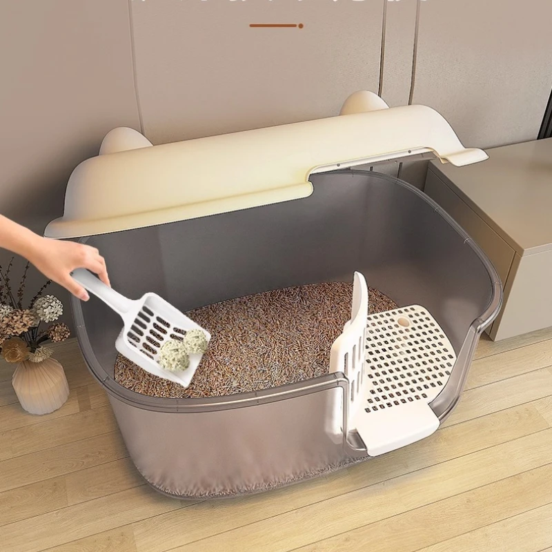 ‌Enclosed Litter Box Hallway,Jumbo Splash-Proof Toilet,Anti-Scatter Covered Tray,Plus-Size Cat Bathroom,Odor-Control Plastic Pan
