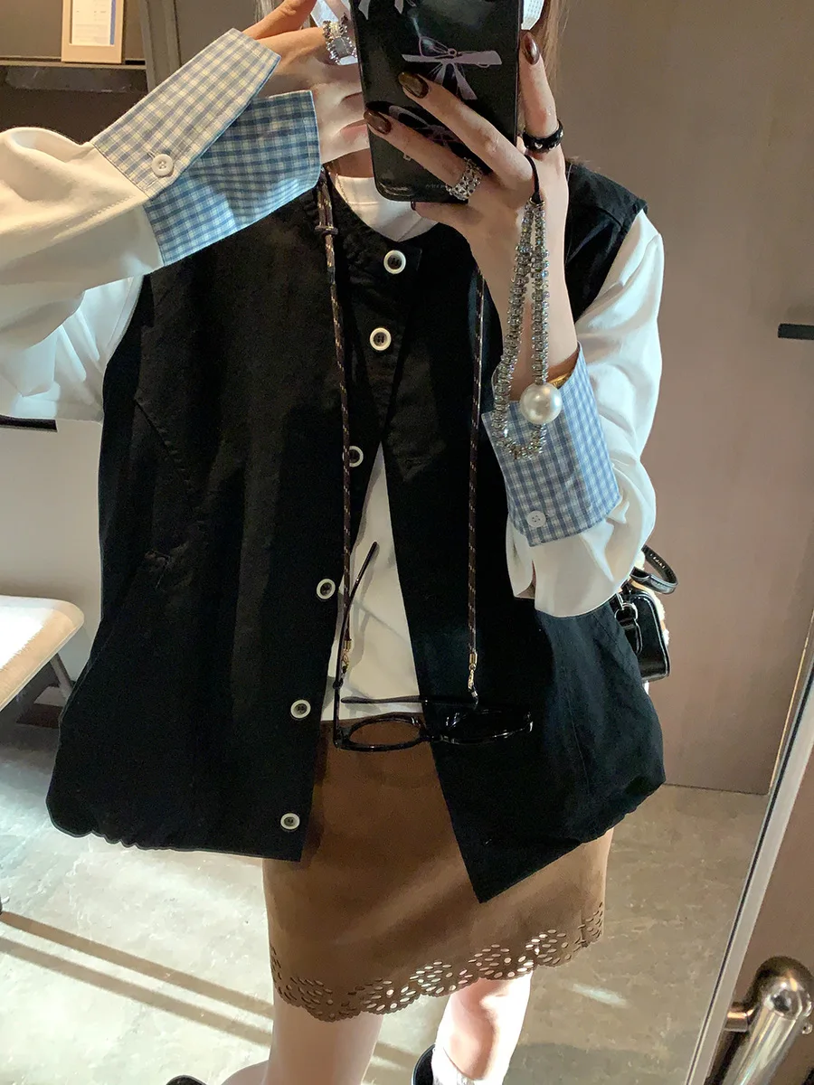 

Новая женская повседневная однотонная куртка-жилет в корейском ретро-стиле с круглым вырезом, свободного кроя, для ранней весны