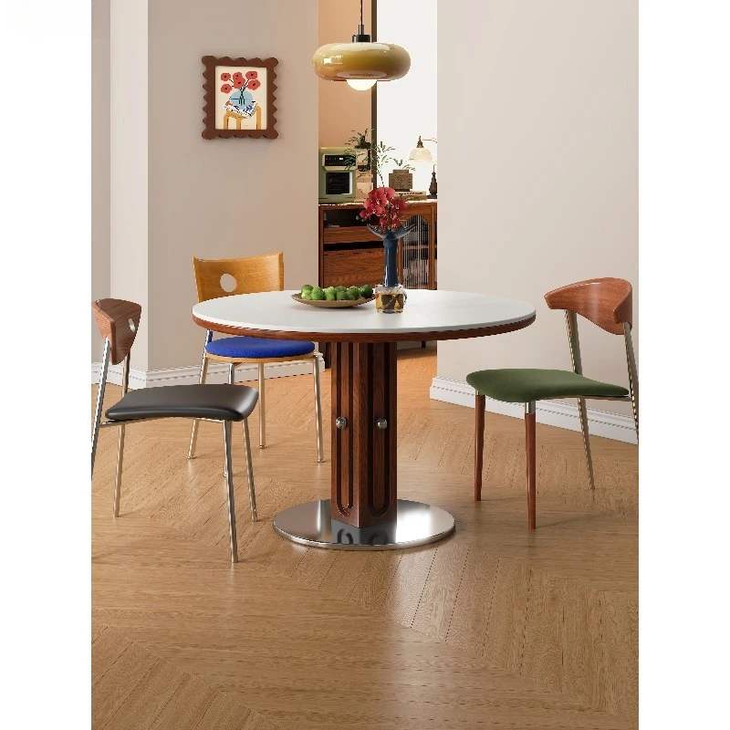 طاولة مستديرة من كلاود روك، طاولة طعام من القرون الوسطى، طاولة بلاطة صخرية من خشب الرماد