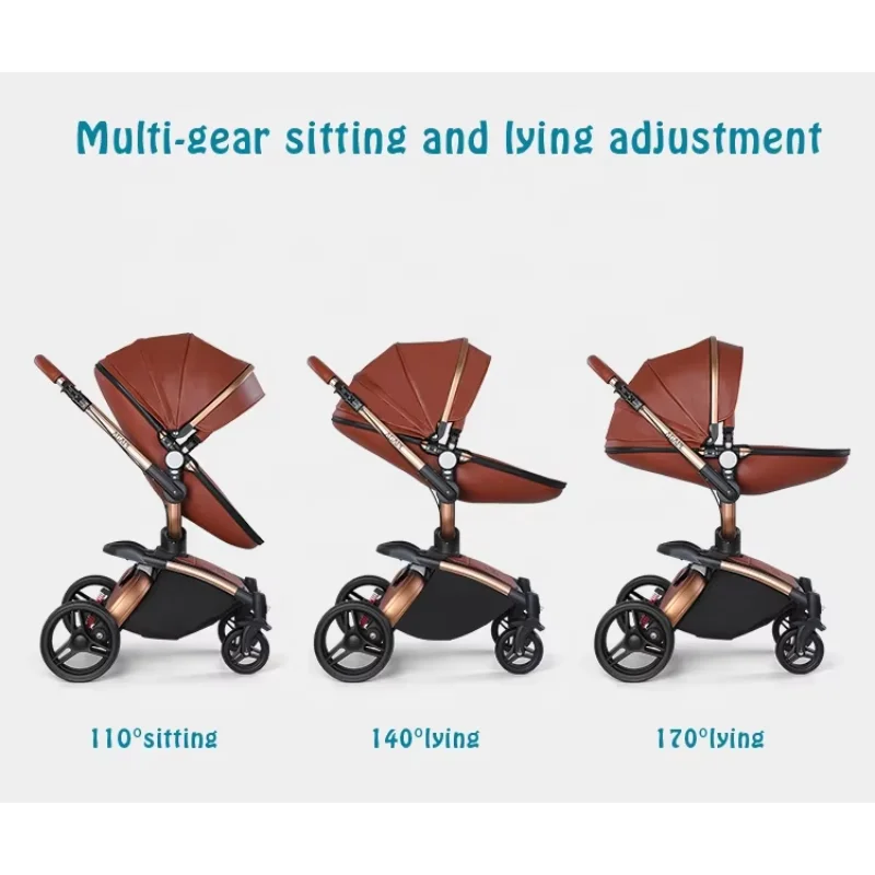 Fashion PU Leather Baby Stroller Travel System and Bassinet 2 in 1 Portable Baby Pram 88 * 52 * 43 Cm 0-36 Months Baby Stroller