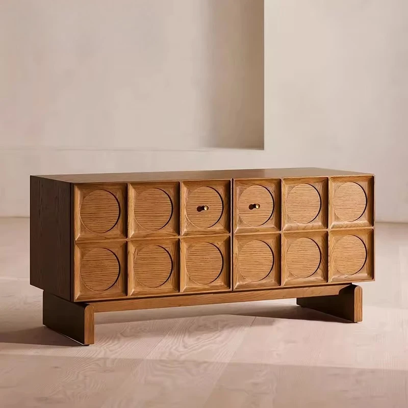 

Vintage French solid wood sideboard | Nordic style living room storage dresser with 4 drawers, apartment friendly