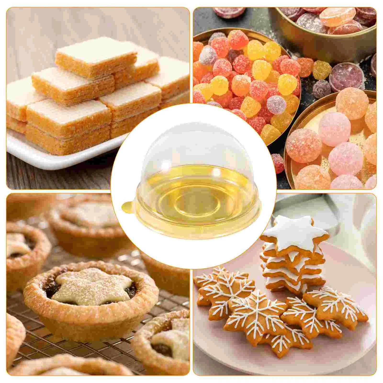 علب الهدايا مع أغطية كوب قبة كب كيك صفار البيض حامل شفاف تشيز كيك ذهبي