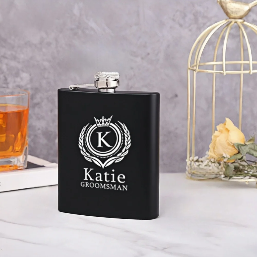 

Customized Personalized 6oz Stainless Steel Black Hip Flask Travel Portable Hip Flask Friends and Family Wedding Gift Wholesale