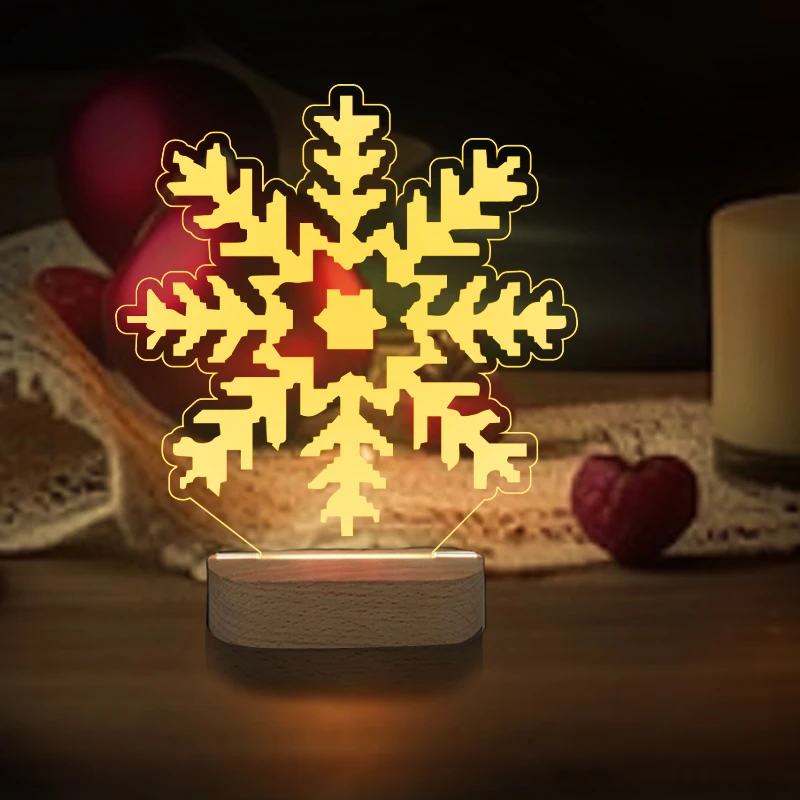 1pcs 3D Stereo Night Light Snowflake Lamp Decoration Home Bedside Lamps Acrylic Room Decor LED Woodiness Desk Lamp Universally ﻿