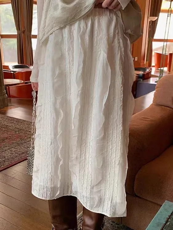 

White A-Line Skirt Women's Faion Sweet Splicing Lace Spring New Arrival Long Skirts Korean Sle f-length Skirts