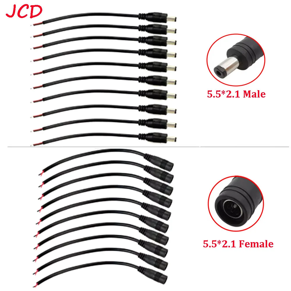 

5pcs 5.5x2.1 Plug DC Male Female Cable Wire Connector For 3528 5050 LED Strip Light Circuit Board 10A 18AWG 5.5*2.1 mm 15CM