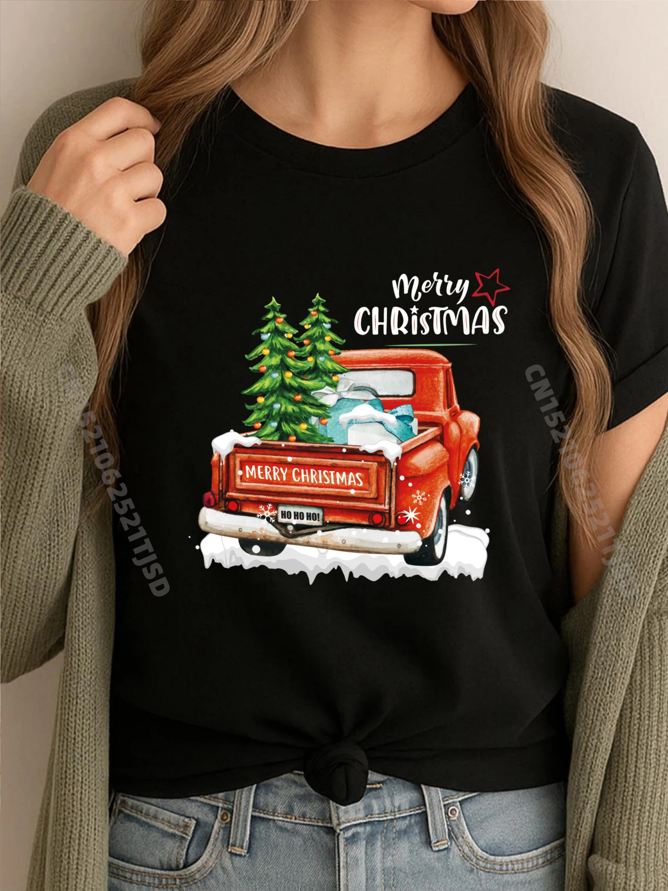

Винтажная красная грузовик, рождественская елка, спортивная футболка, женская рождественская рубашка для отдыха