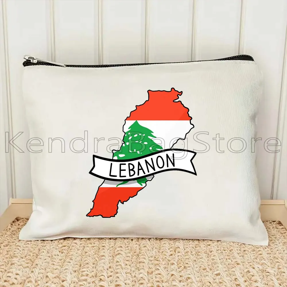 بيروت لبنان العلم خريطة اللبناني فتاة الحب القلب شخصية حقيبة مستحضرات التجميل في الهواء الطلق السفر الجمال حقيبة مستحضرات تجميل أحمر الشفاه حقائب من القماش