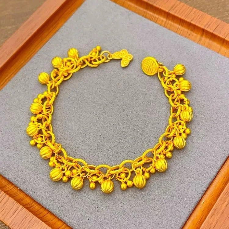 

Женский браслет из 24-каратного золота AU999 в экзотическом стиле | Кованая текстурированная с узорами мандалы, этническая подвеска для традиционных мероприятий