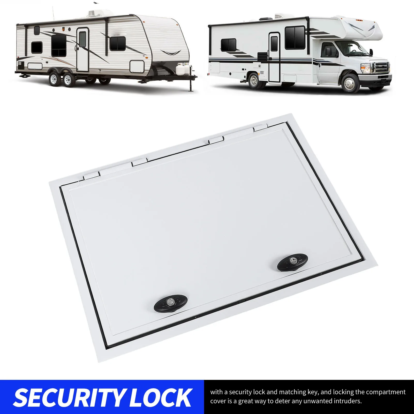 Puerta de compartimento de almacenamiento RV, puerta cuadrada de alta resistencia con barra de soporte Dual y cerradura de seguridad para caravana, remolque y autocaravana, 28x16 pulgadas