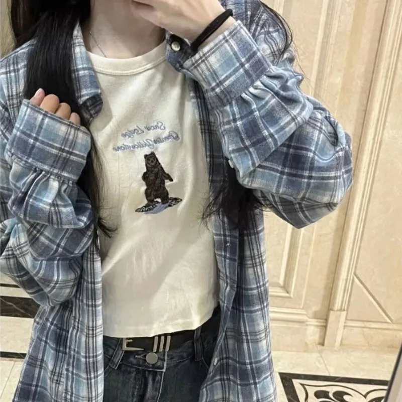 Deeptown Vintage Langarm Plaid Shirts Frau übergroße y2k koreanischen Stil Blusen Harajuku Mode japanische Karo Oberbekleidung