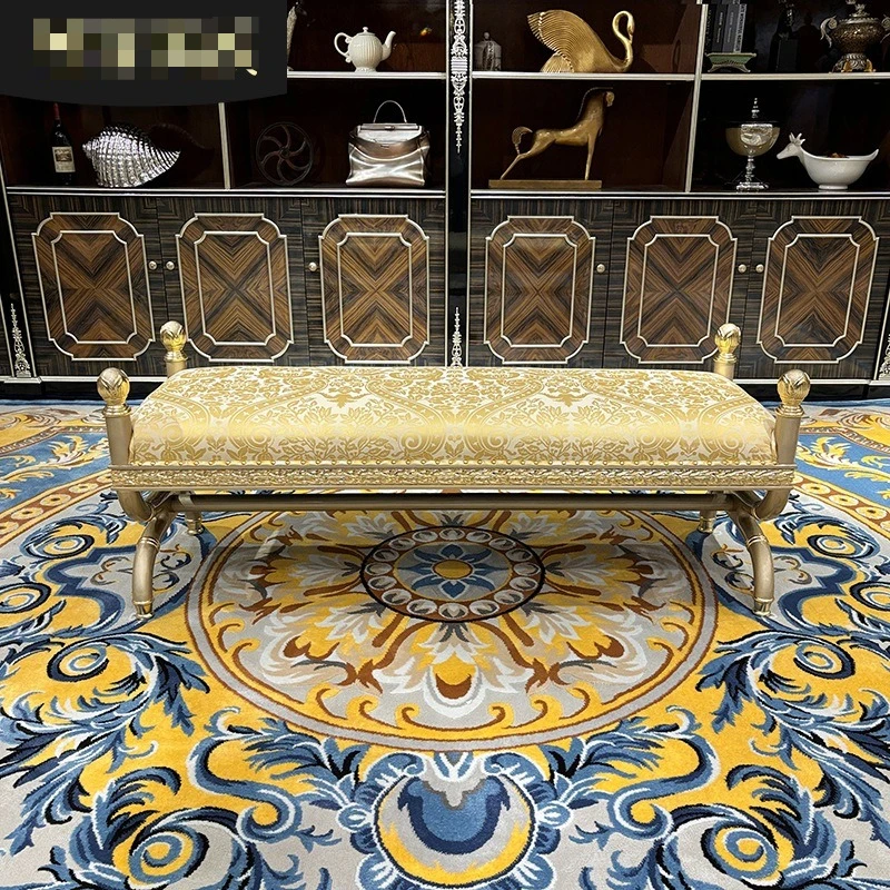 

French stool, European fabric beauty tread embroidered lazy chair bedroom champagne stool