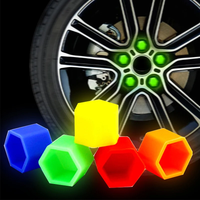 20pcs Car Tire Luminous Hub Screw Cover Wheel Nuts 17/19/21mm Silica Gel Wheel Nuts Screw Bolt Decorative Car Accessories