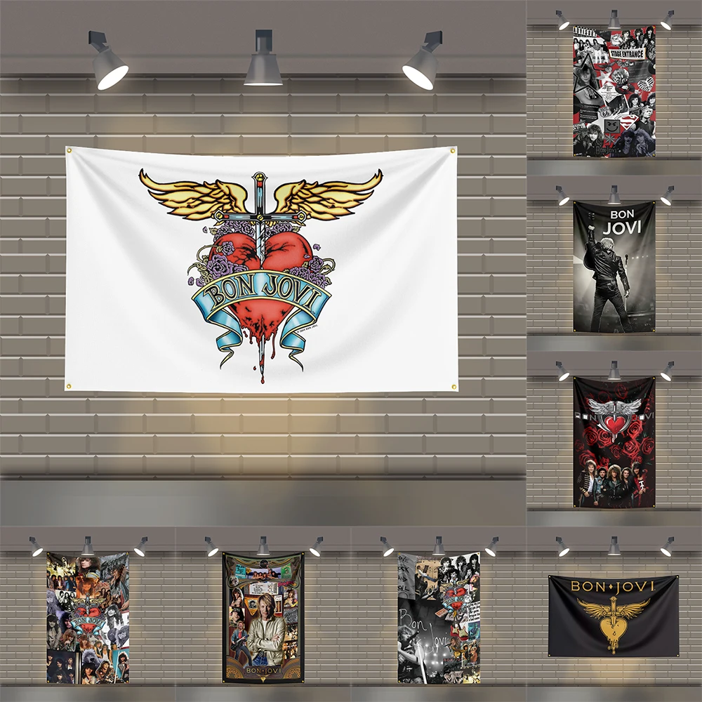 

3x5 Ft B-Bon-J-Jovis Heavy Metal Band Flag Rock Music Wall Banner for Bedroom Studio Bar Concert Outdoor Decor