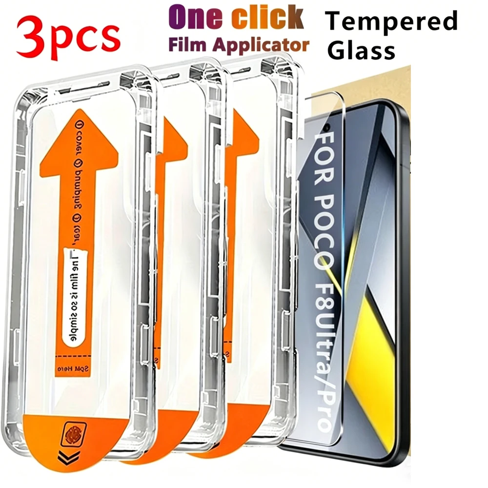 

3Pcs One-click Auto-located for Xiaomi Poco F8 Ultra X8 Pro Max X8 Pro for F8 Pro Dust-free HD Fingerprint Unlock Tempered Glass