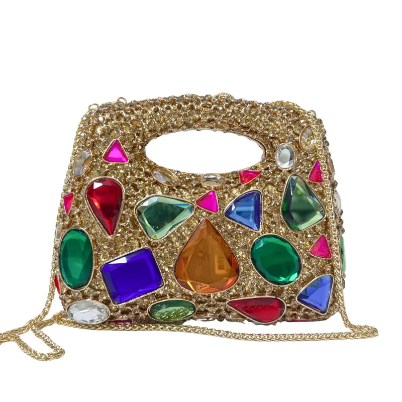 2024 Colorful Big Stone Crystals Evening Clutch Women Top-Handle Bags New Luxury Tote Wedding Rhinestone Purses And Handbags