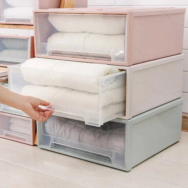 Stackable Quilt Storage Drawer Transparent Wardrobe Organizer Household Closet Storage Box Home Plastic Desktop Sundries Boxes