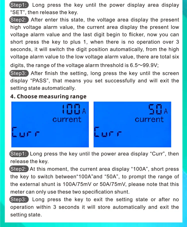 Upgrade USB-Anschluss pzem051 50/100a DC digitales Ampere meter Voltmeter 6,5-V 4 in1 lcd Motorrads pannung Strom Strom Energie monitor – Detail 21
